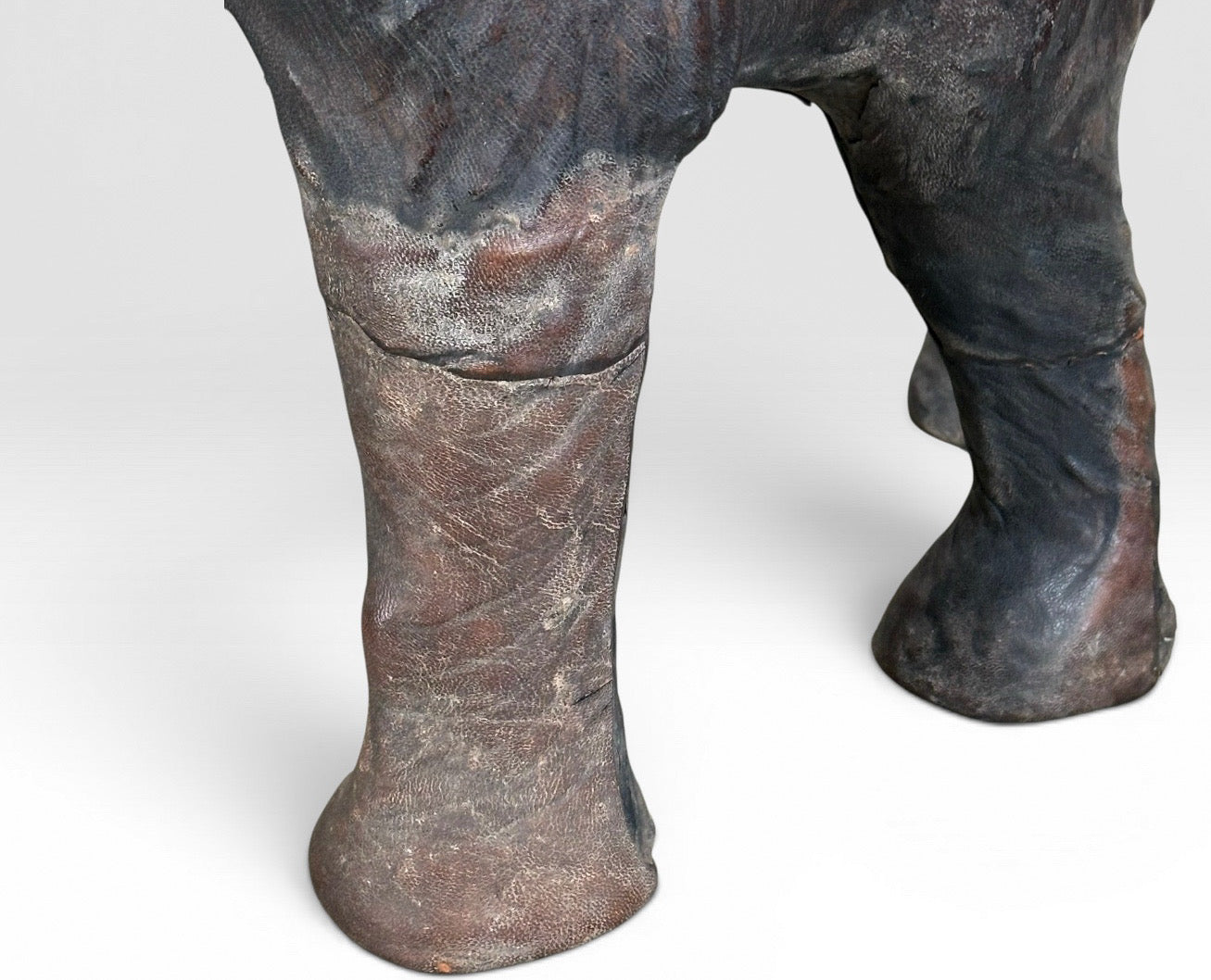 Vintage Mid-Century Leather-Wrapped Elephant Floor Sculpture
