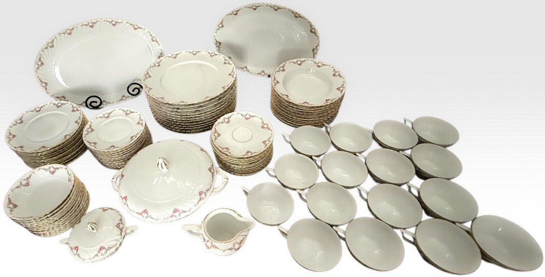 Vintage Royal Tettau Germany Pink Floral Fine Porcelain Dinnerware Set Service For 12 - 95 Pieces