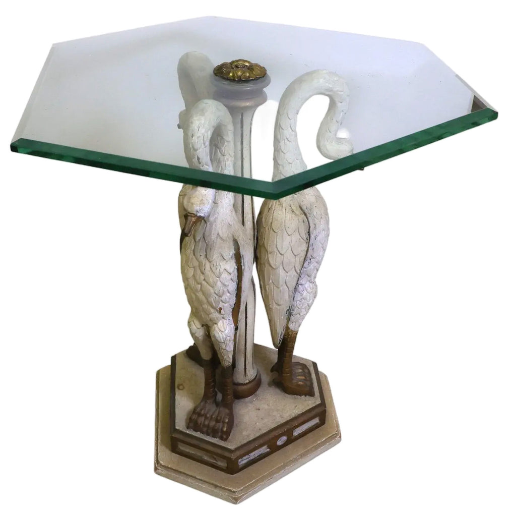 Vintage Mid-Century Italian Neoclassical Hand-Carved Giltwood Swan Accent Table