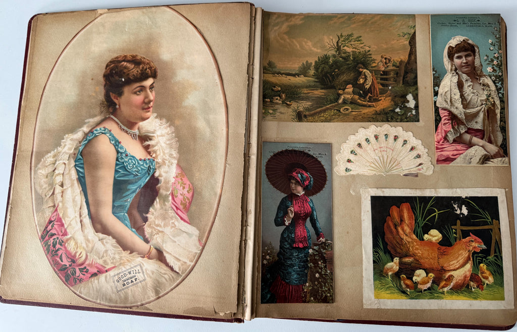 Rare 1880s Victorian Trade Card Album - Merchant’s Gargling Oil BASEBALL Set - Black Americana - Patent Medicine - Peacock Cover