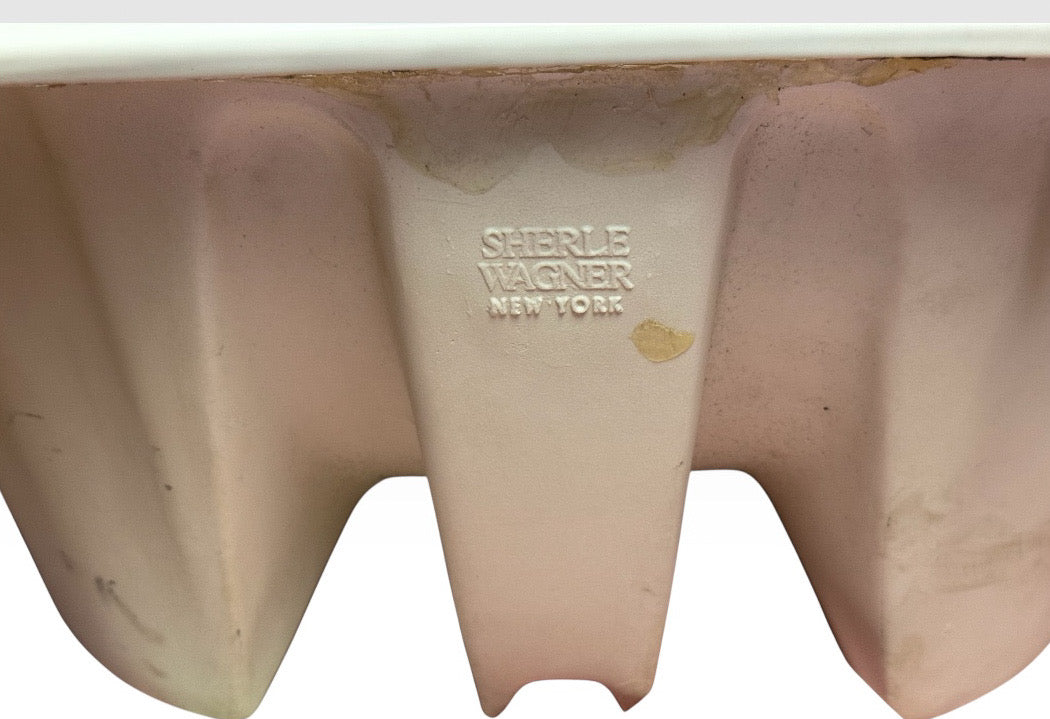 Vintage Sherle Wagner Scalloped White Porcelain Drop-In Sink Basin Fluted Hollywood Regency