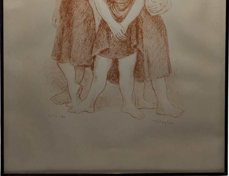 Signed Moses Soyer Original Figurative Lithograph Three Women In Kulicke Frame