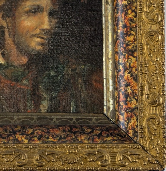 Antique French Style Oil On Canvas Miniature Portrait Of A Man In Historical Costume