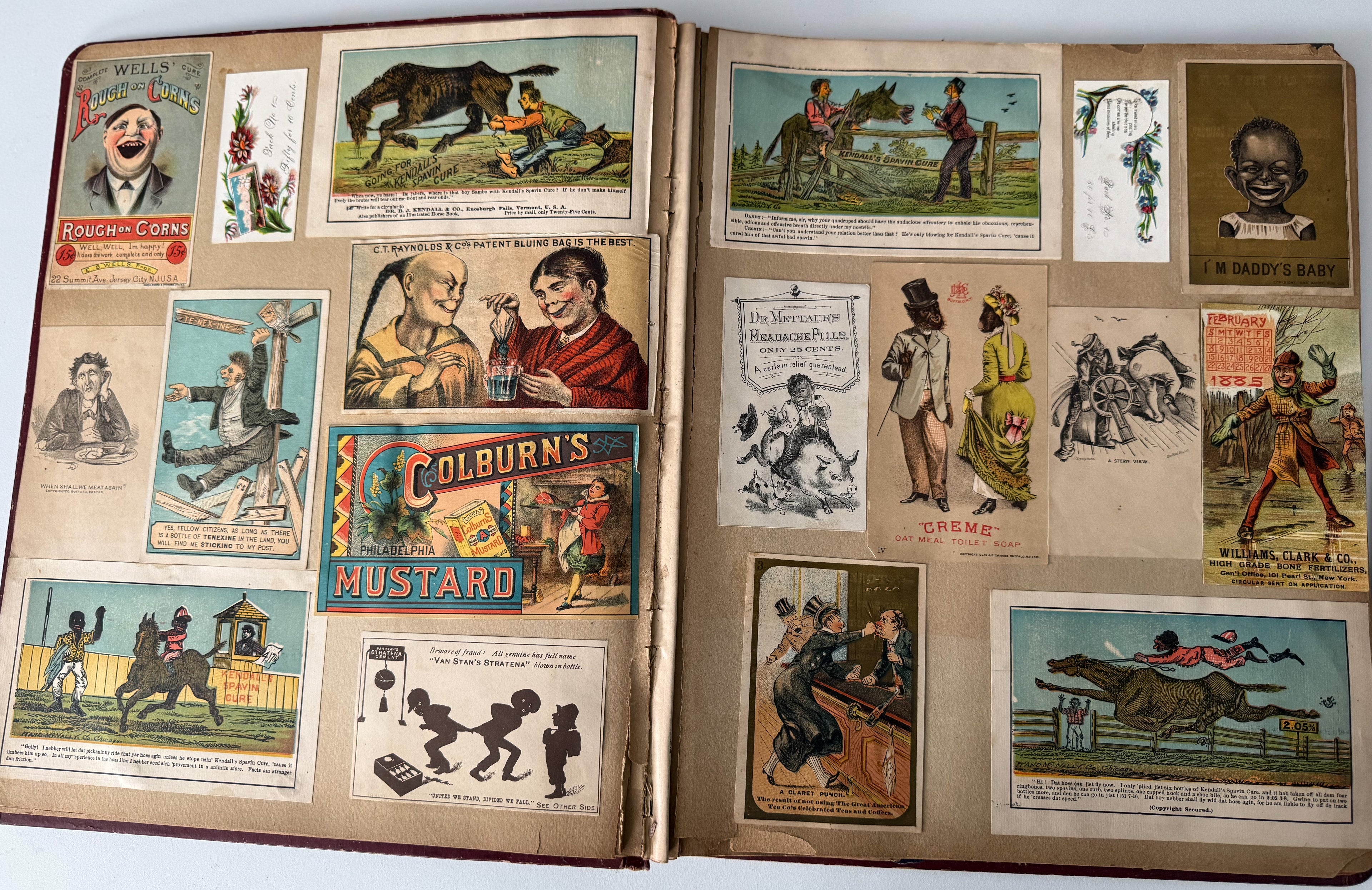 Rare 1880s Victorian Trade Card Album - Merchant’s Gargling Oil BASEBALL Set - Black Americana - Patent Medicine - Peacock Cover