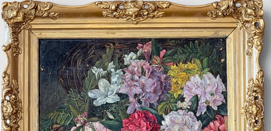 Antique 19th Century British School Oil on Canvas Floral Still Life Painting