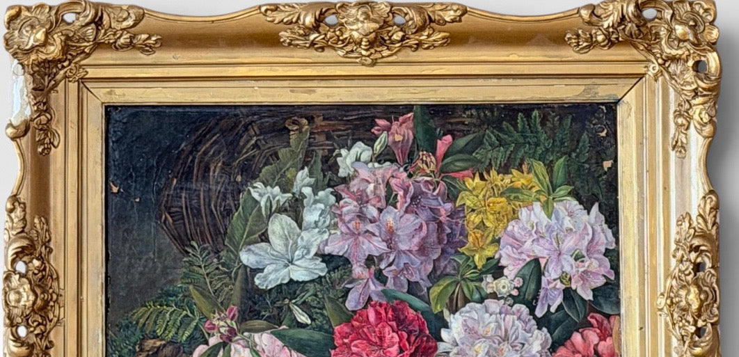 Antique 19th Century British School Oil on Canvas Floral Still Life Painting