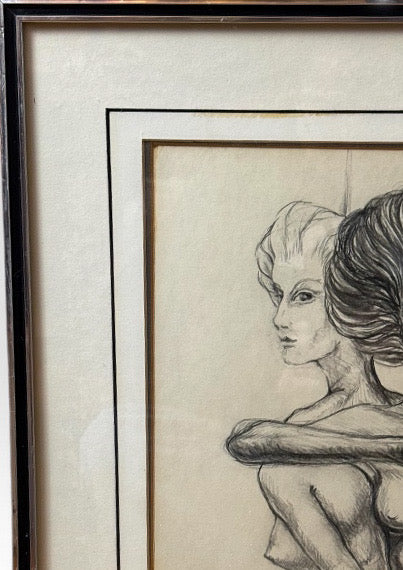Original Andi Pepper Dual Figure Study Charcoal Drawing Contemporary Nude Fine Art
