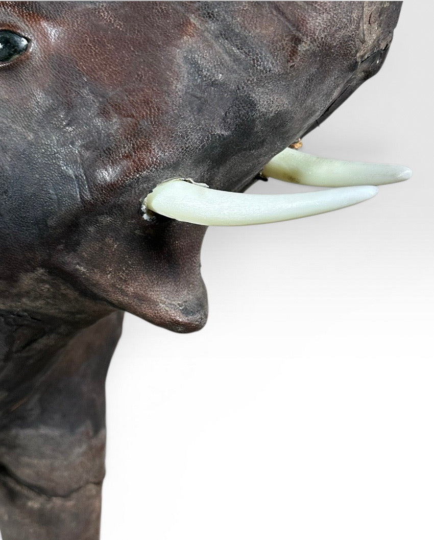 Vintage Mid-Century Leather-Wrapped Elephant Floor Sculpture
