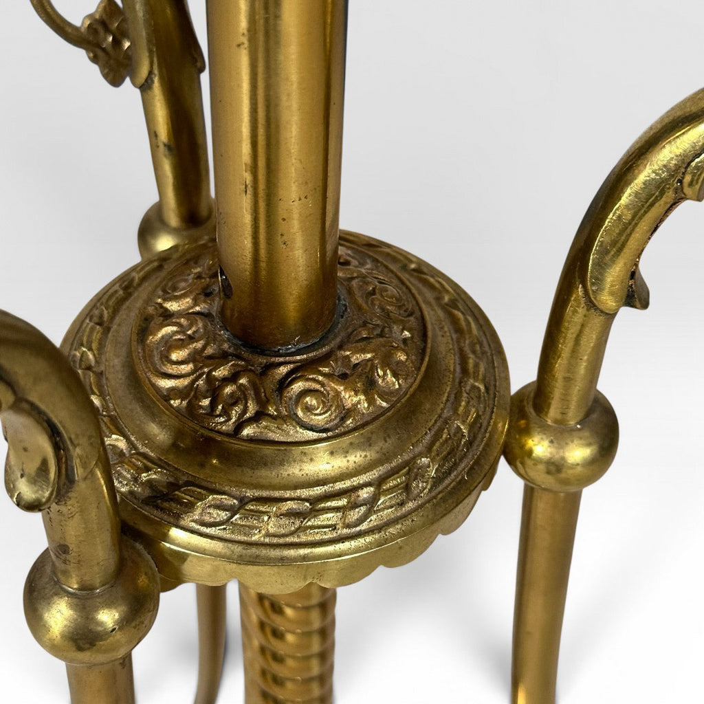 Victorian Brass and Red Satin Glass Griffin Piano Floor Lamp