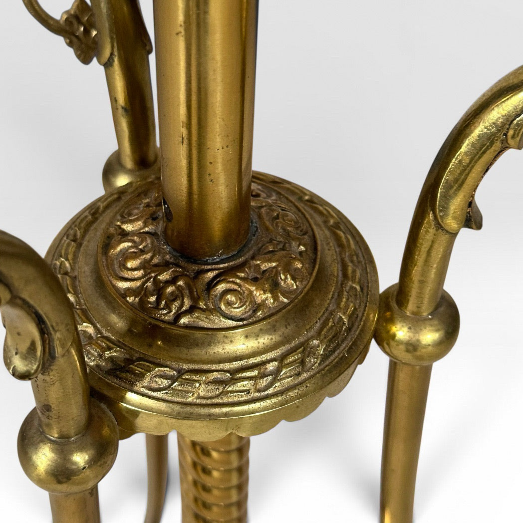 Victorian Brass and Red Satin Glass Griffin Piano Floor Lamp
