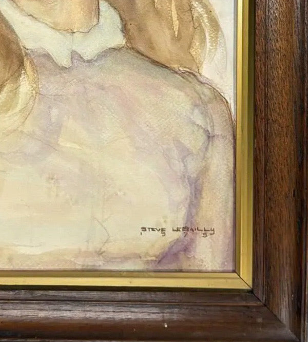 1979 Signed Steve LeBailly Original Watercolor – "Lady in Lavender" Figurative Portrait