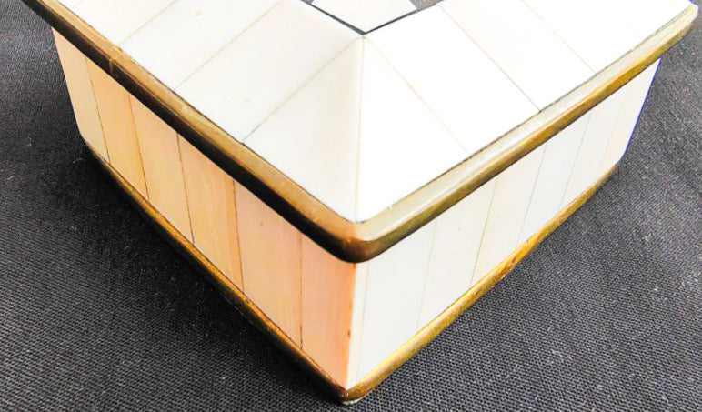 Vintage Handcrafted Bone Inlay and Brass Trim Trinket Box
