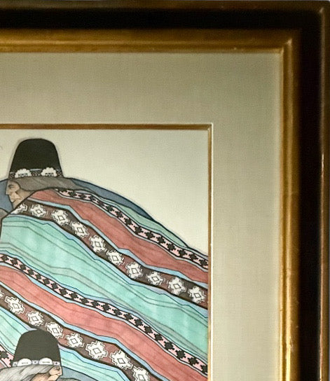 Vintage Signed Amado Maurilio Pena Southwestern Modernist Custom Framed Art Print Sin Titulo Native American Figures