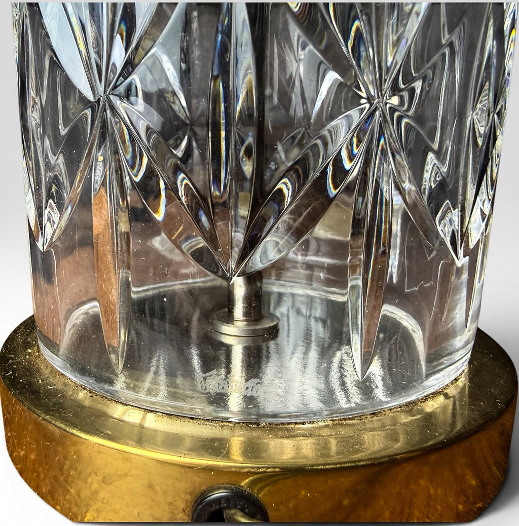 Vintage Waterford Cut Crystal Table Lamp With Custom Agate Drum Shade