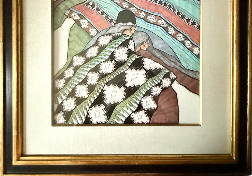 Vintage Signed Amado Maurilio Pena Southwestern Modernist Custom Framed Art Print Sin Titulo Native American Figures