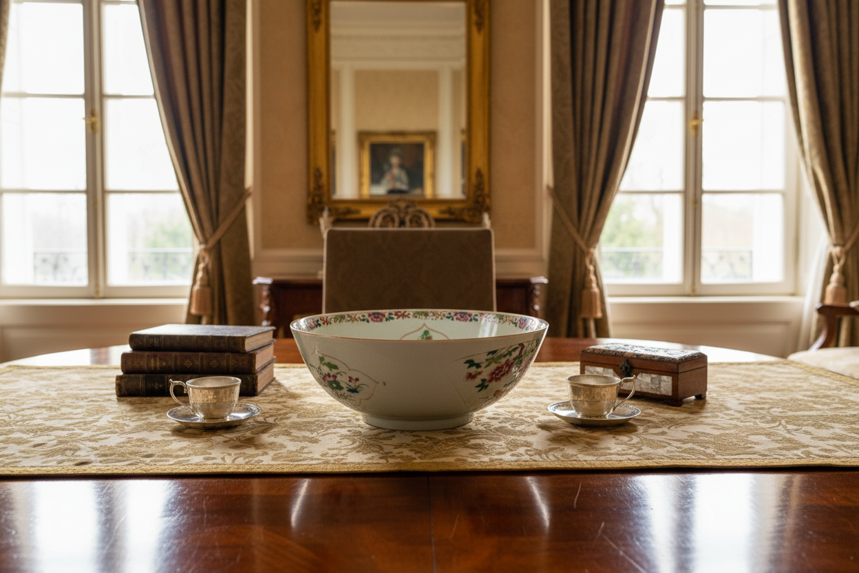 18th Century Chinese Export Famille Rose Punch Bowl in home