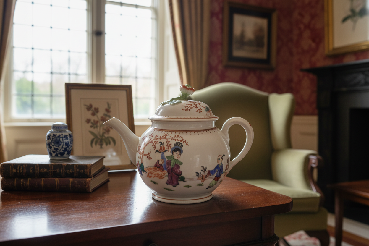18th Century Worcester Mandarin Teapot - true size 6"h x 7"w