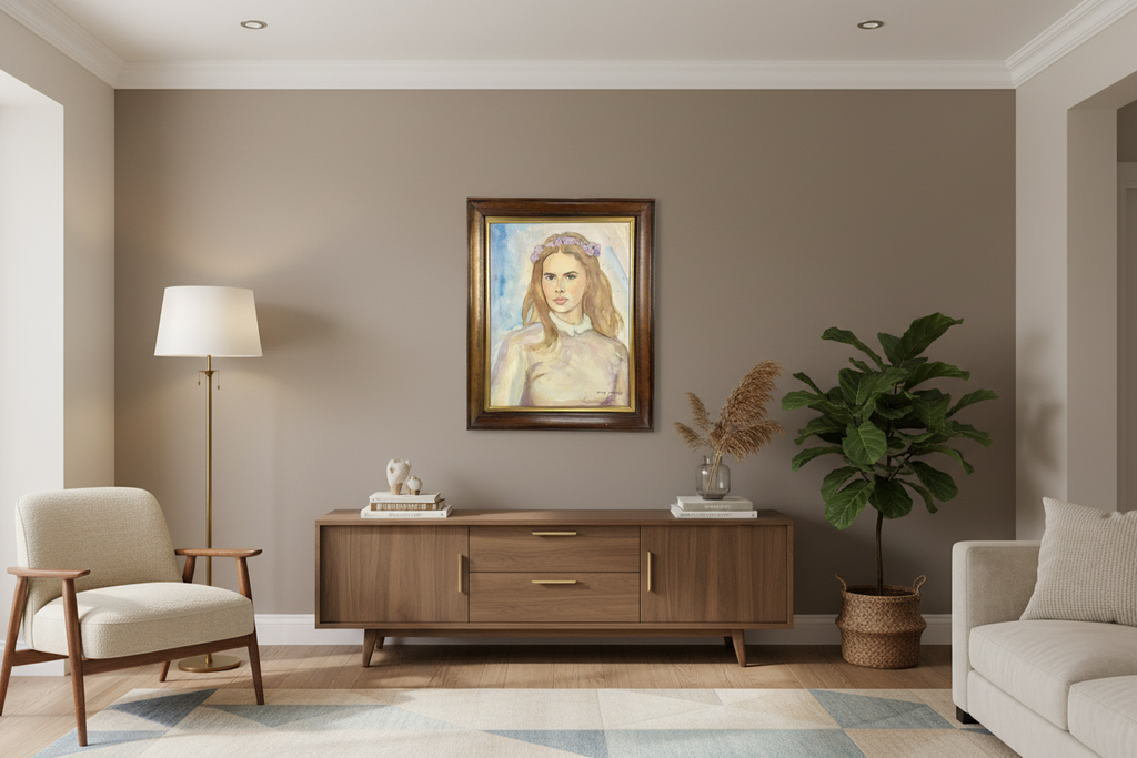 1979 Steve LeBailly Watercolor Portrait in Home Setting