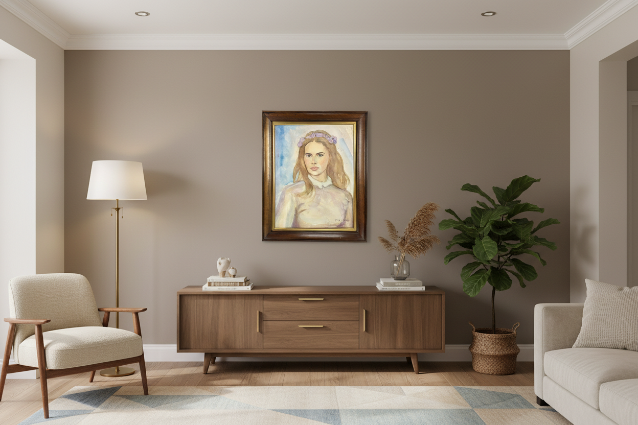 1979 Steve LeBailly Watercolor Portrait in Home Setting
