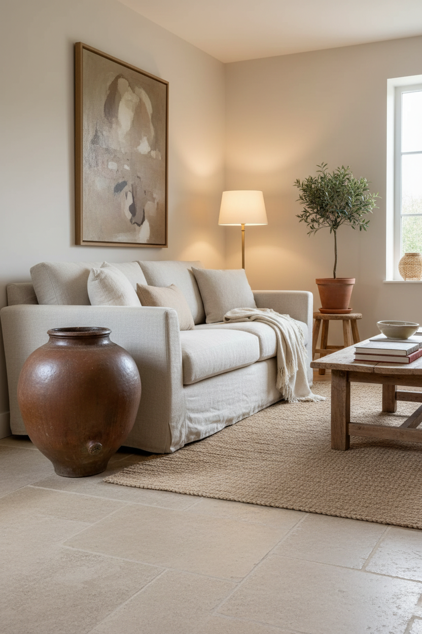 19th-century Spanish terracotta tinaja in home setting