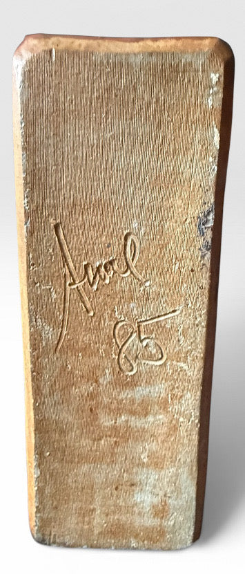 Monumental Mid Century Modern Style Brutalist Studio Pottery Slab Vase Large Lace Impression Ceramic Landscape Centerpiece