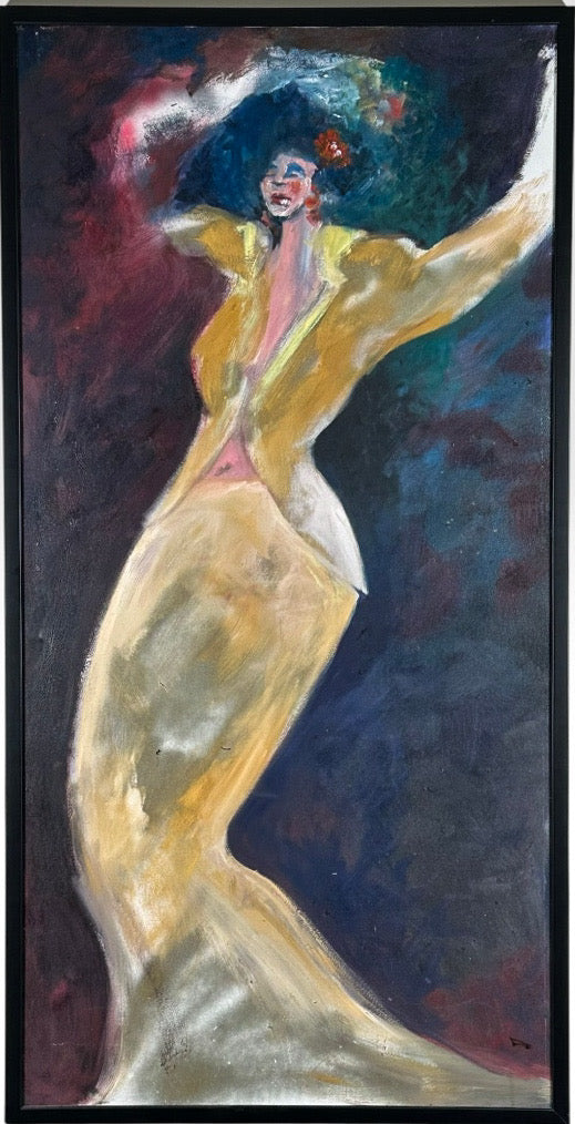 Large Original Figurative Expressionist Female Dancer Oil Painting Framed