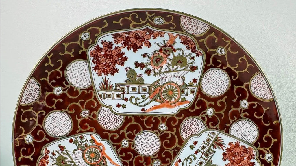 Stunning Vintage Japanese Imari "Rickshaw" Porcelain Charger Plates - Set of Three