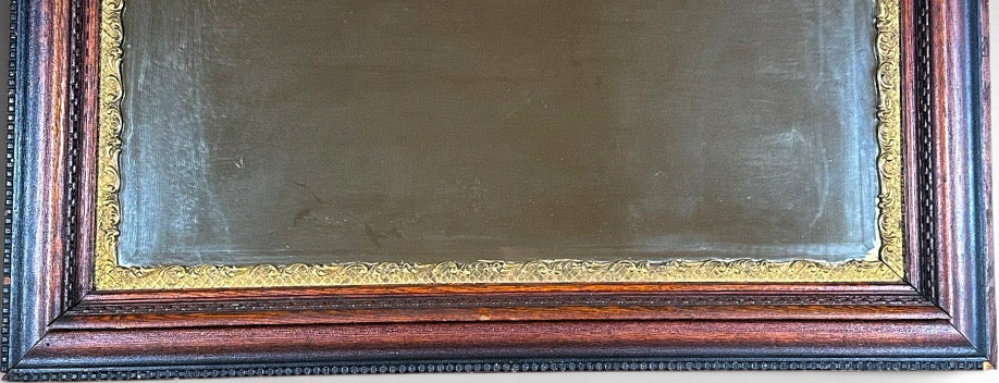 Antique Nineteenth Century Victorian Walnut Overmantel Mirror Gold Gilt Gesso Border