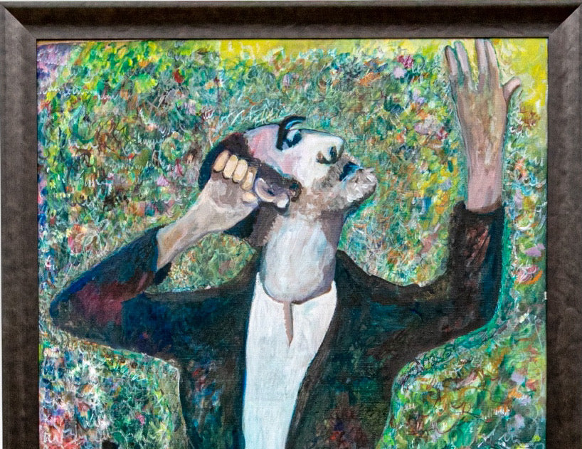 Large Scale Vintage Expressionist Oil on Canvas Singing Man Portrait Painting
