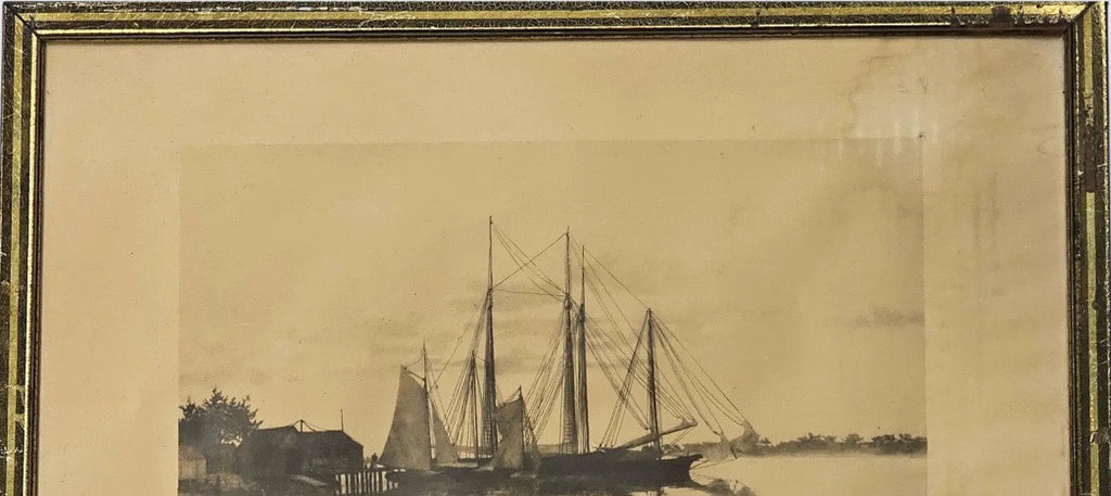 Antique Nineteenth Century Nautical Lithograph Quiet Waters by C. H. Harris Framed