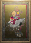 Large Vintage Chinese Silk Embroidery God Of Longevity Shou Lao On Crane