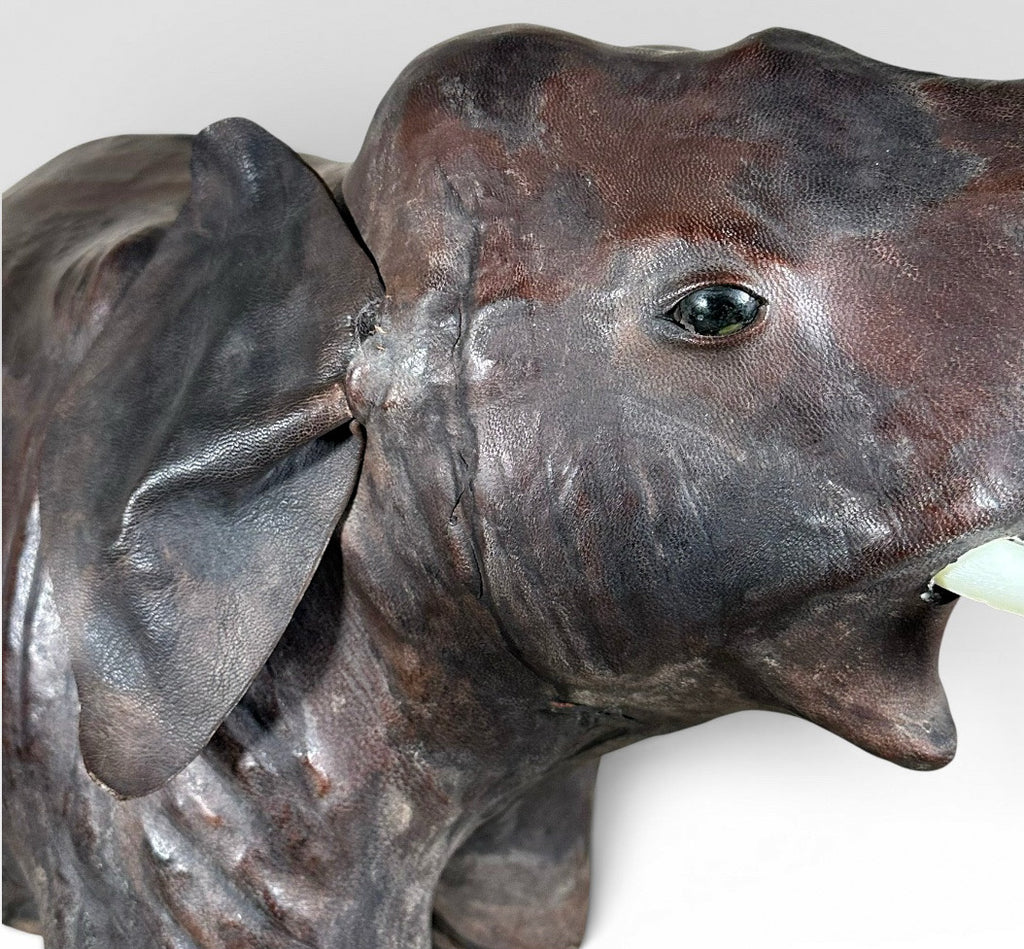 Vintage Mid-Century Leather-Wrapped Elephant Floor Sculpture