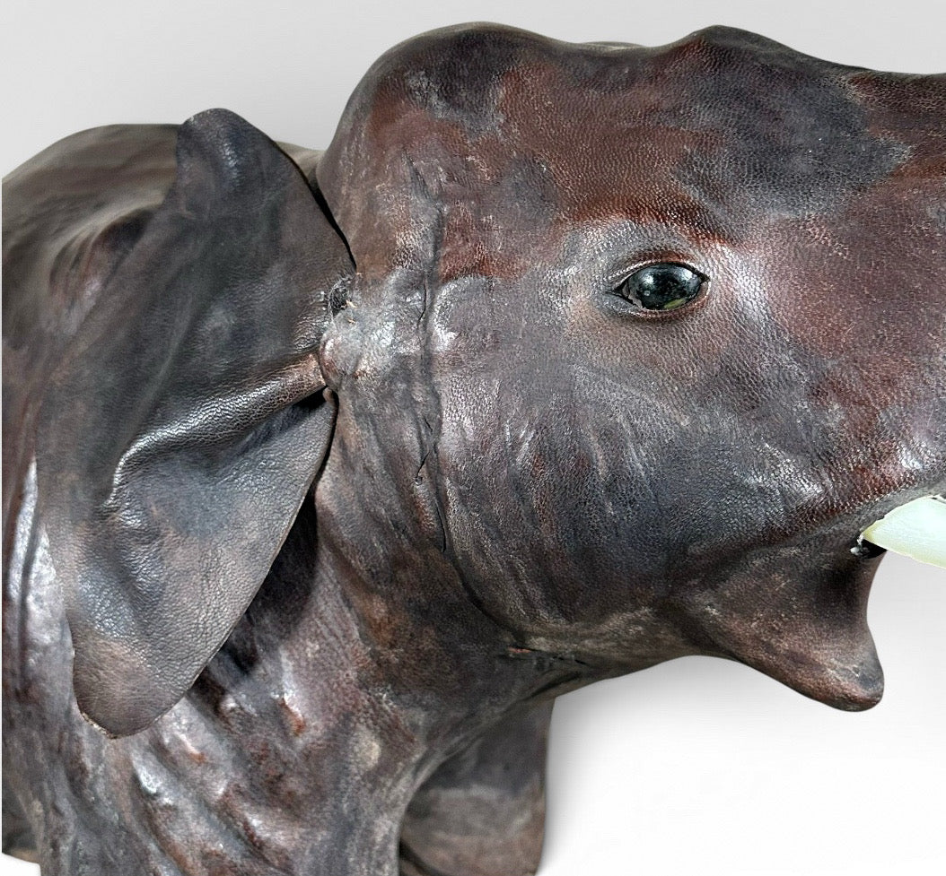 Vintage Mid-Century Leather-Wrapped Elephant Floor Sculpture