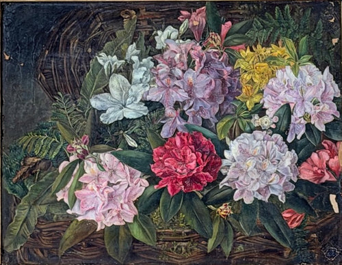 Antique 19th Century British School Oil on Canvas Floral Still Life Painting