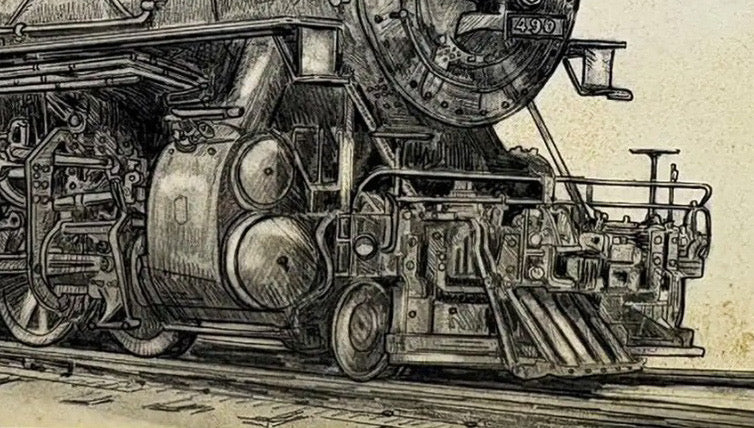 1980 Steve Le Bailly Original Graphite Illustration of Union Pacific #490