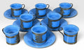 Antique Chinese Export Cornflower Blue Peking Glass Demitasse Service Fourteen Piece Set