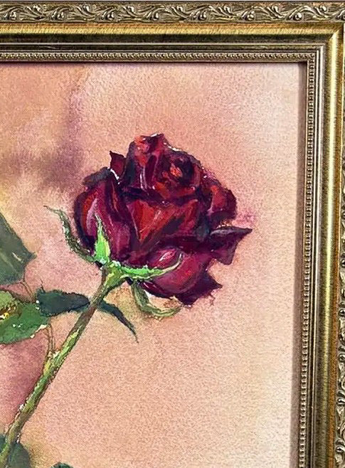 1997 Original Signed Steve LeBailly Botanical Watercolor – "Single Rose"