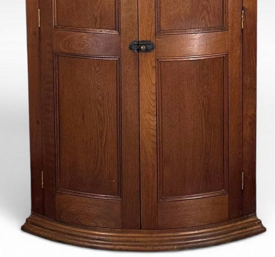 Antique Nineteenth Century American Country Pine Curved Bow Front Corner Cupboard Cabinet