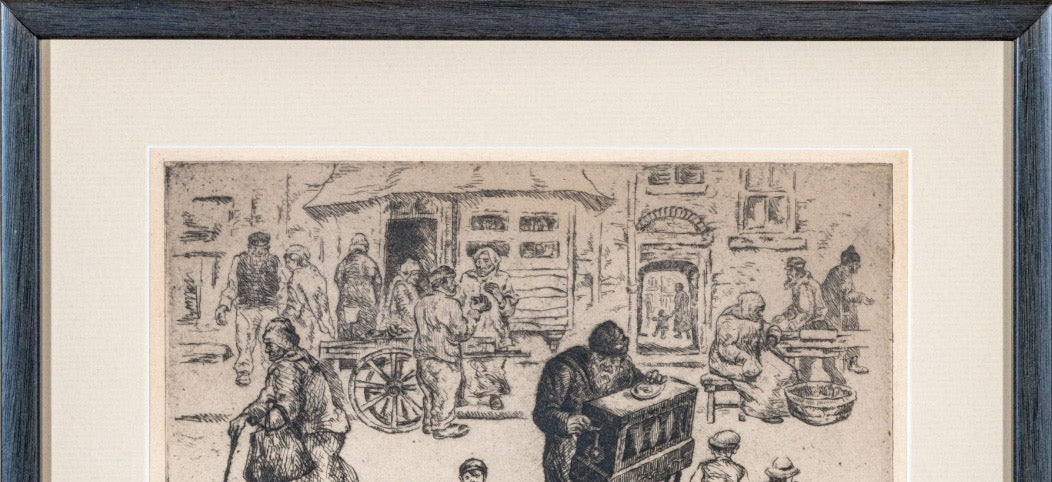 Abraham Phillips Signed Etching Organ Grinder Street Scene 1925