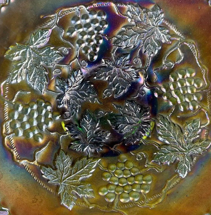 Signed Antique Northwood "Grape and Cable" Green Carnival Glass Plate