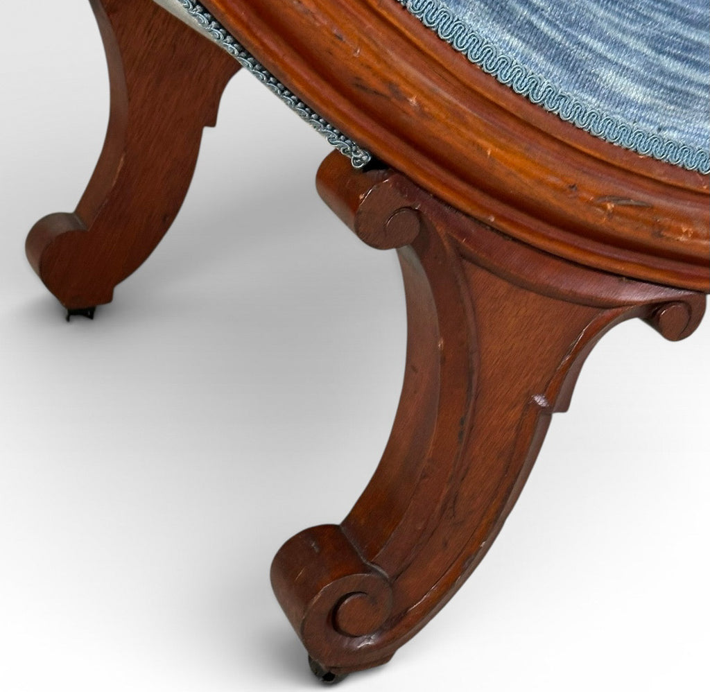 Antique Victorian Mahogany Swan Back Velvet Chaise Longue