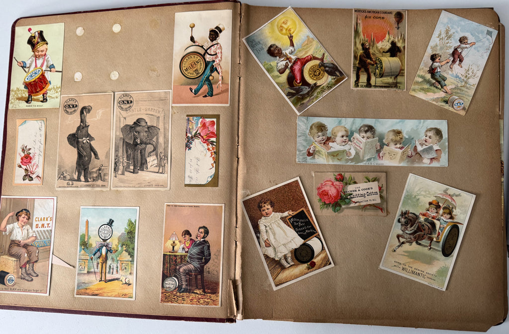 Rare 1880s Victorian Trade Card Album - Merchant’s Gargling Oil BASEBALL Set - Black Americana - Patent Medicine - Peacock Cover