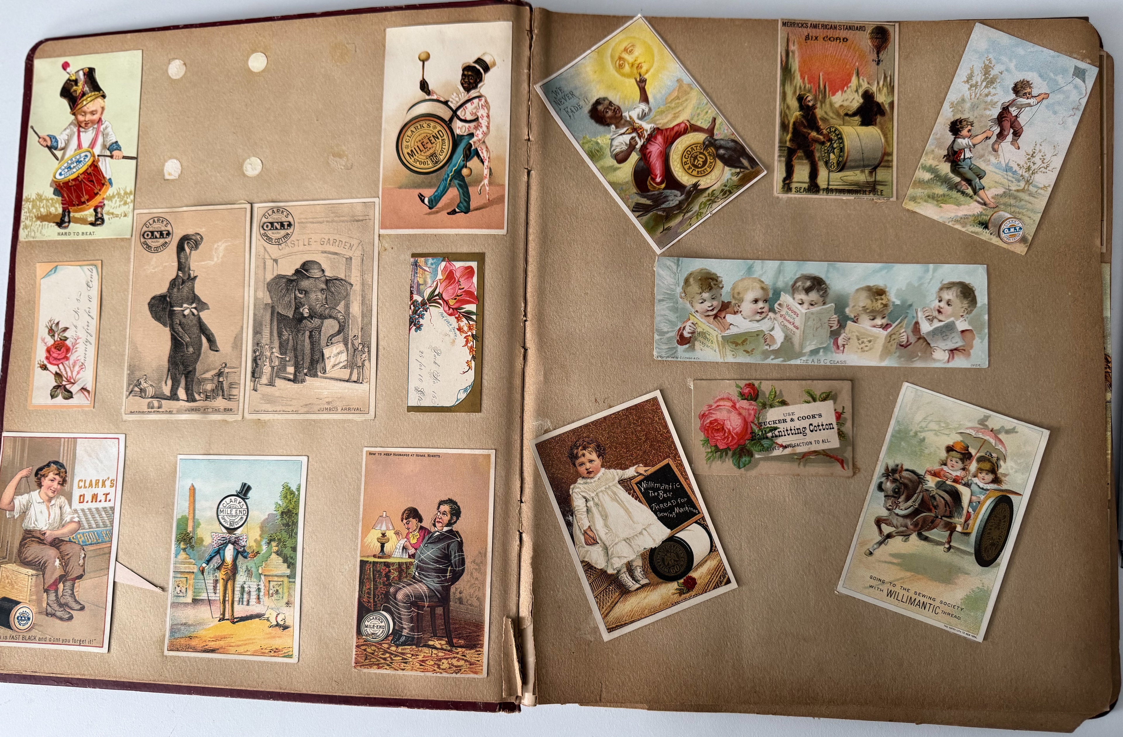 Rare 1880s Victorian Trade Card Album - Merchant’s Gargling Oil BASEBALL Set - Black Americana - Patent Medicine - Peacock Cover