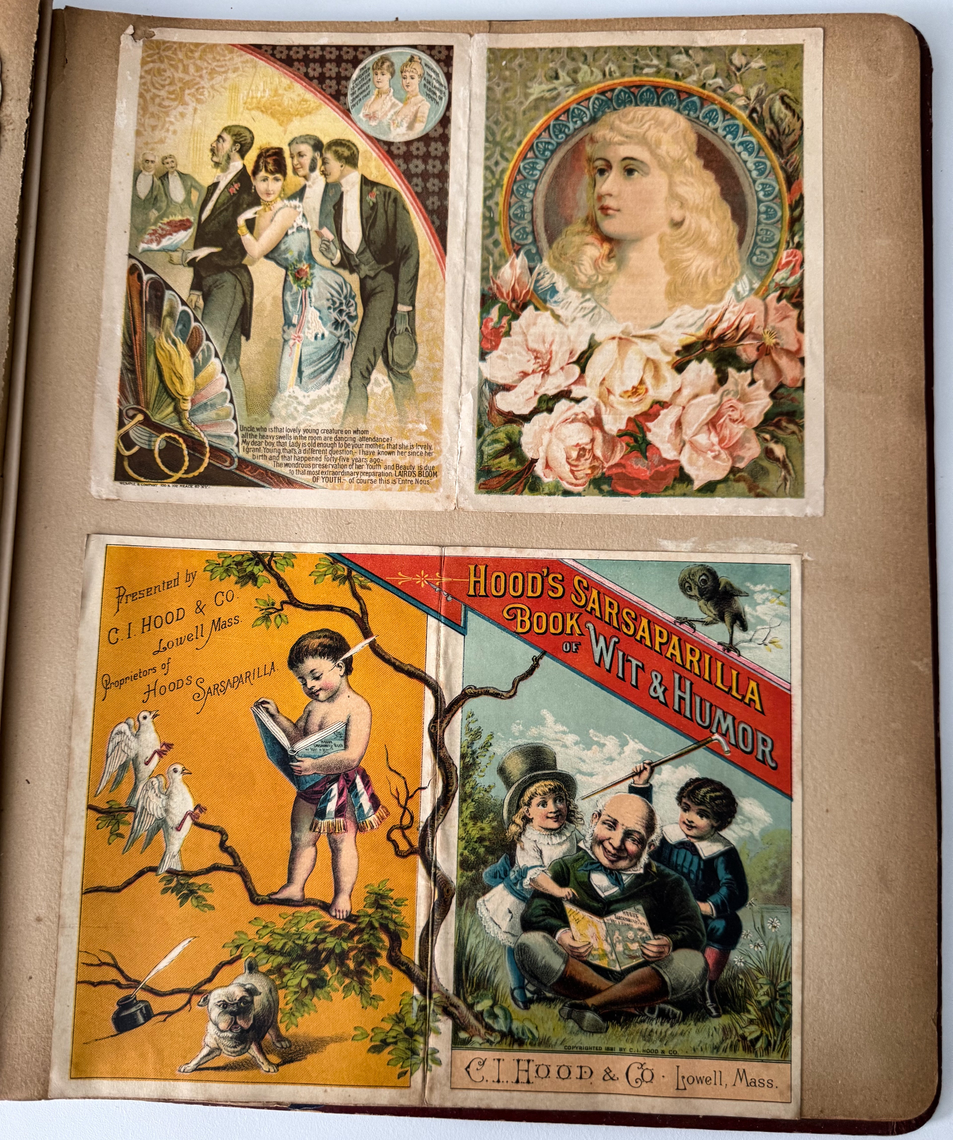 Rare 1880s Victorian Trade Card Album - Merchant’s Gargling Oil BASEBALL Set - Black Americana - Patent Medicine - Peacock Cover