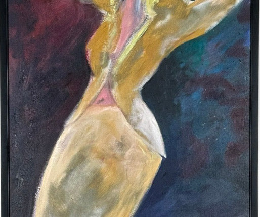 Large Original Figurative Expressionist Female Dancer Oil Painting Framed