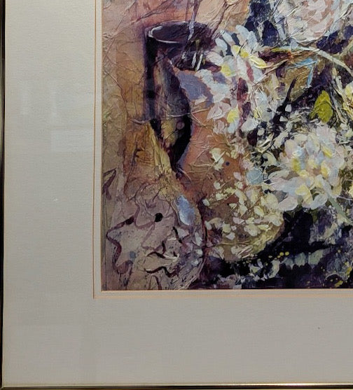 Original Athy Mixed Media Decoupage Still Life Floral Painting