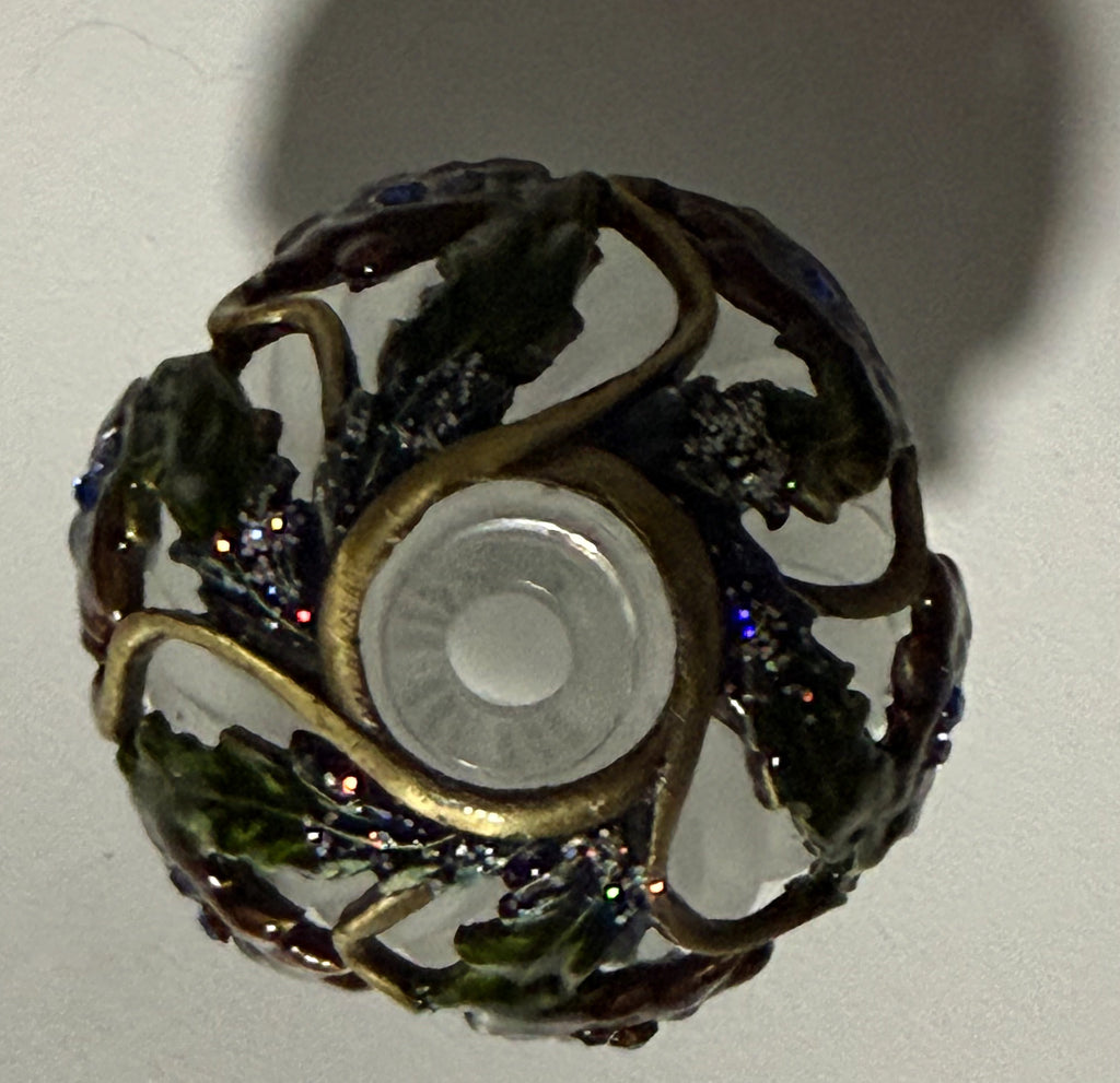 2006 Fitz and Floyd Guild Jeweled Peacock Perfume Bottle Frosted Glass