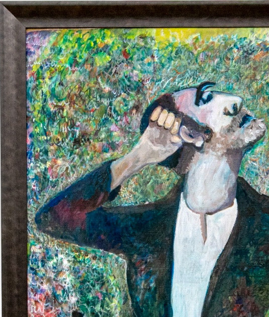 Large Scale Vintage Expressionist Oil on Canvas Singing Man Portrait Painting