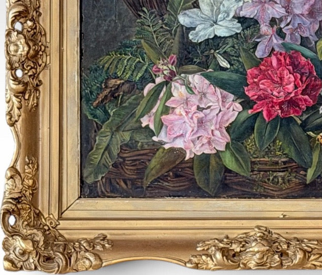 Antique 19th Century British School Oil on Canvas Floral Still Life Painting