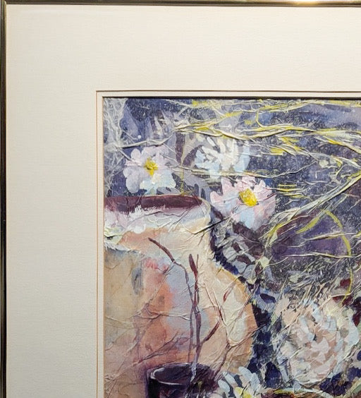 Original Athy Mixed Media Decoupage Still Life Floral Painting